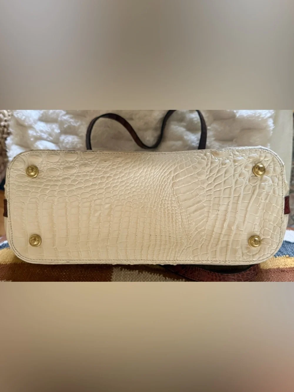 Brahmin Asher Tote Pecan Cream Croc Embossed Leather Bag VGUC - Picture 12 of 16